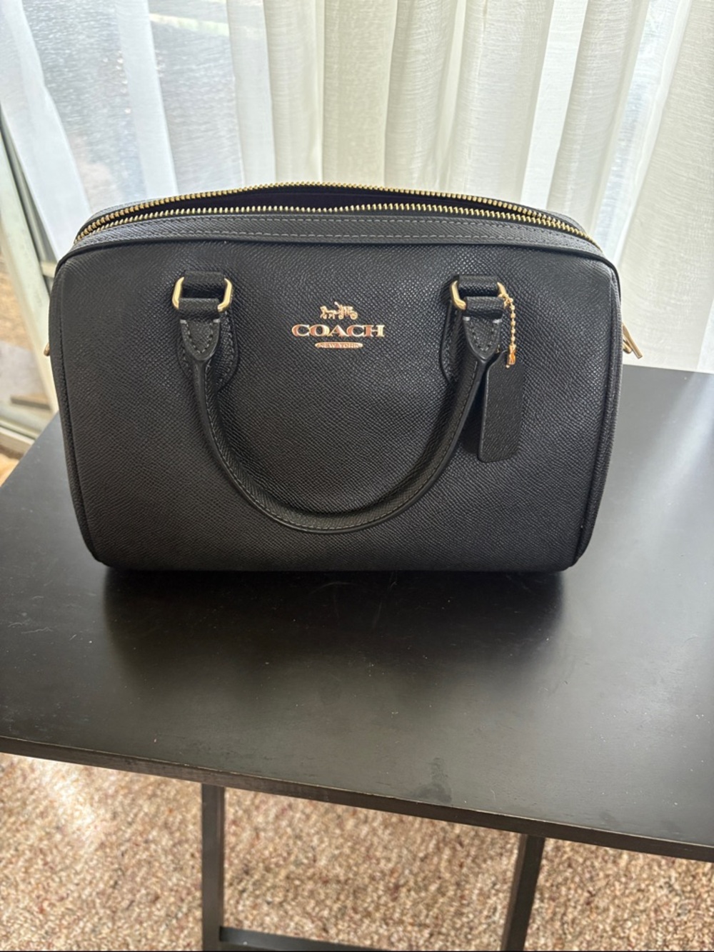 Coach Black Leather Mini Bowling Bag with Gold Logo/missing strap